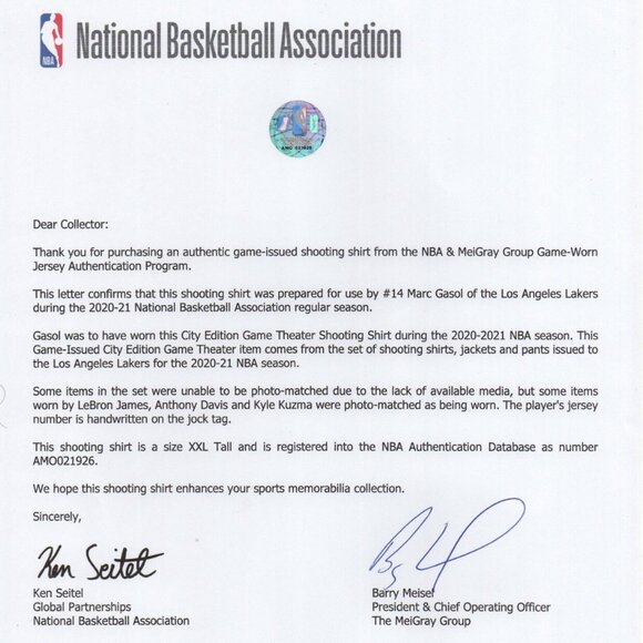 Marc Gasol Los Angeles Lakers Game Issued Warm Up Shirt and Pants City Edition - Picture 14 of 14